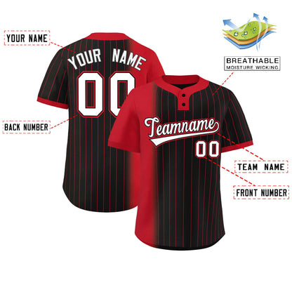 Custom Red Black Gradient Stripe Fashion Authentic Two-Button Baseball Jersey