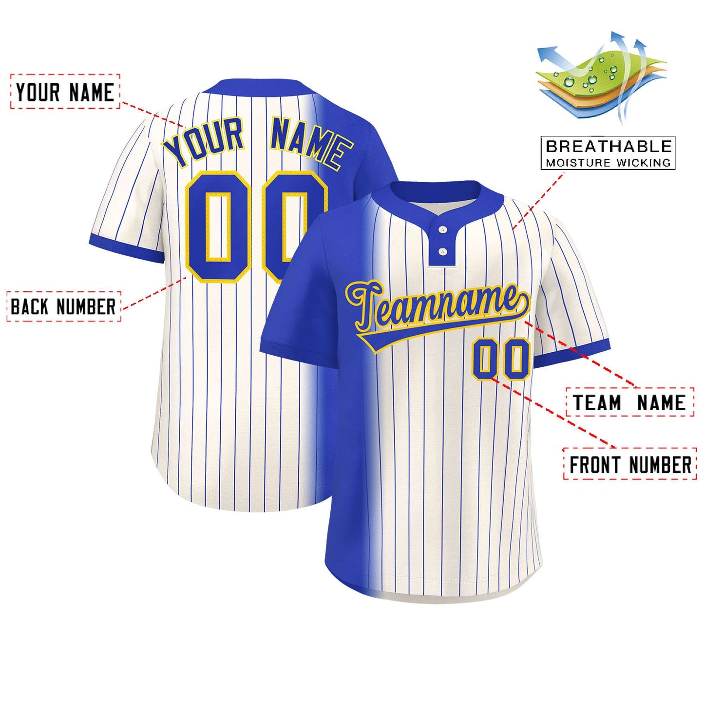 Custom Royal Cream Gradient Stripe Fashion Authentic Two-Button Baseball Jersey