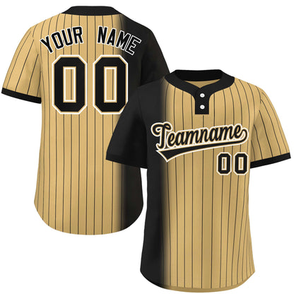 Custom Black Old Gold Gradient Stripe Fashion Authentic Two-Button Baseball Jersey