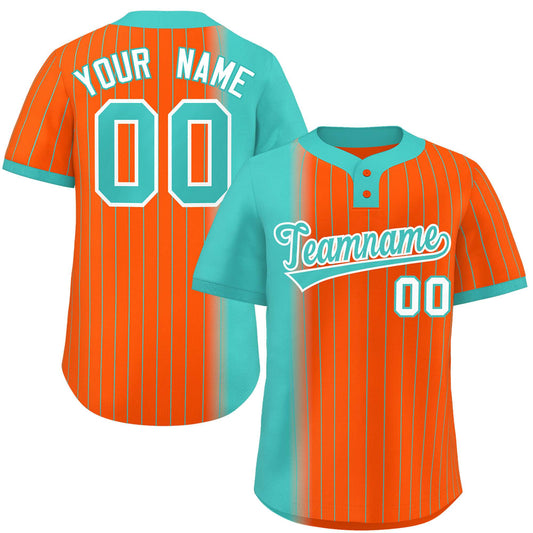 Custom Aqua Orange Gradient Stripe Fashion Authentic Two-Button Baseball Jersey