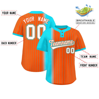 Custom Sky Blue Orange Gradient Stripe Fashion Authentic Two-Button Baseball Jersey