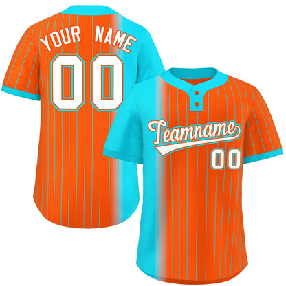 Custom Sky Blue Orange Gradient Stripe Fashion Authentic Two-Button Baseball Jersey