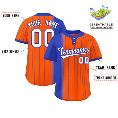 Custom Royal Orange Gradient Stripe Fashion Authentic Two-Button Baseball Jersey