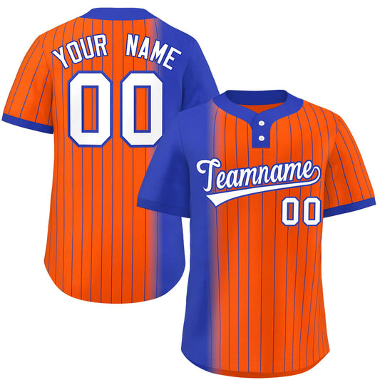 Custom Royal Orange Gradient Stripe Fashion Authentic Two-Button Baseball Jersey