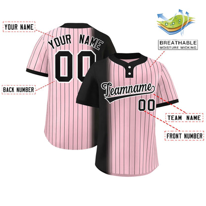 Custom Black Light Pink Gradient Stripe Fashion Authentic Two-Button Baseball Jersey