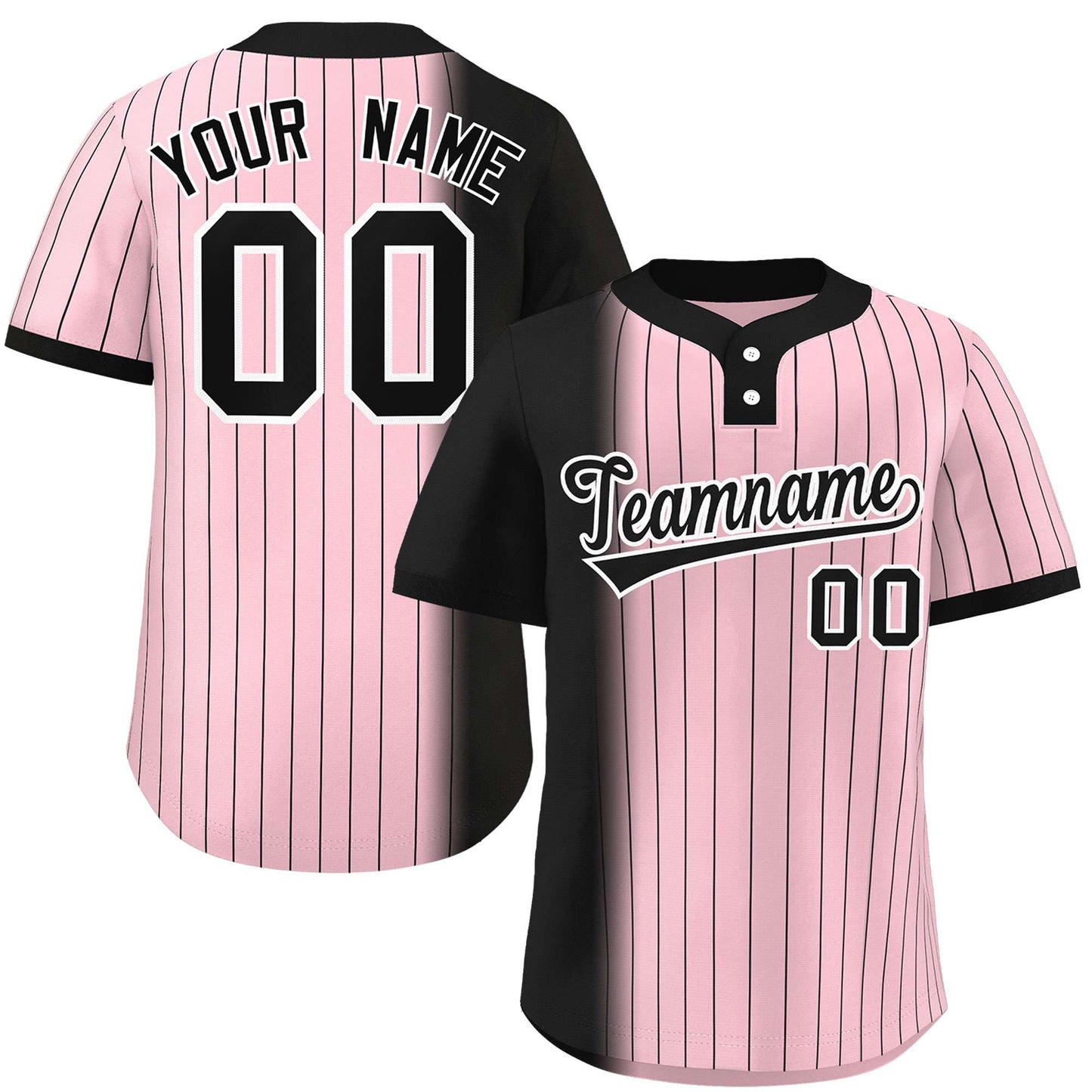 Custom Black Light Pink Gradient Stripe Fashion Authentic Two-Button Baseball Jersey