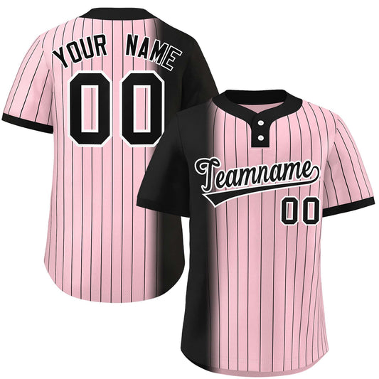 Custom Black Light Pink Gradient Stripe Fashion Authentic Two-Button Baseball Jersey