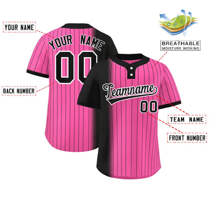 Custom Black Pink Gradient Stripe Fashion Authentic Two-Button Baseball Jersey