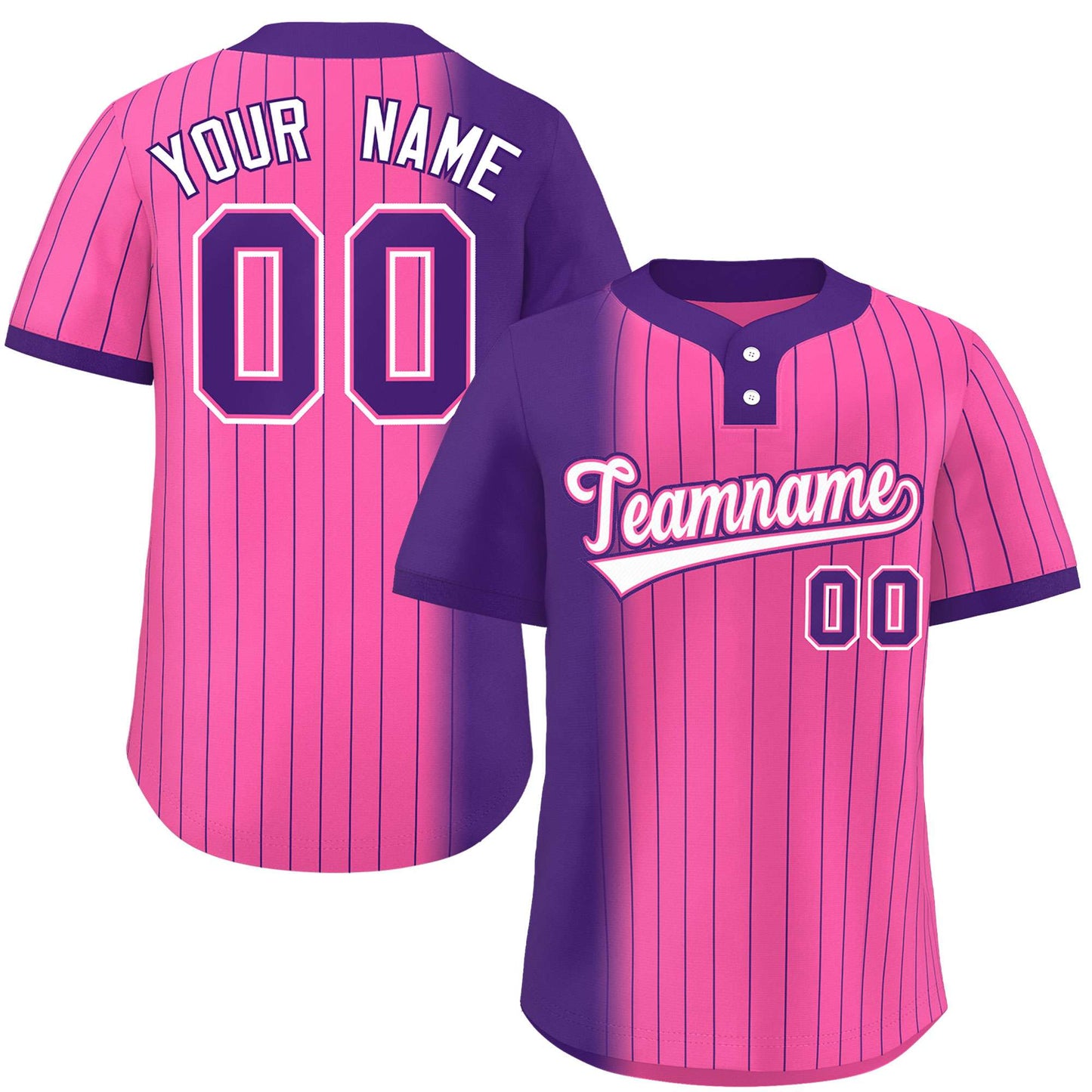 Custom Purple Pink Gradient Stripe Fashion Authentic Two-Button Baseball Jersey