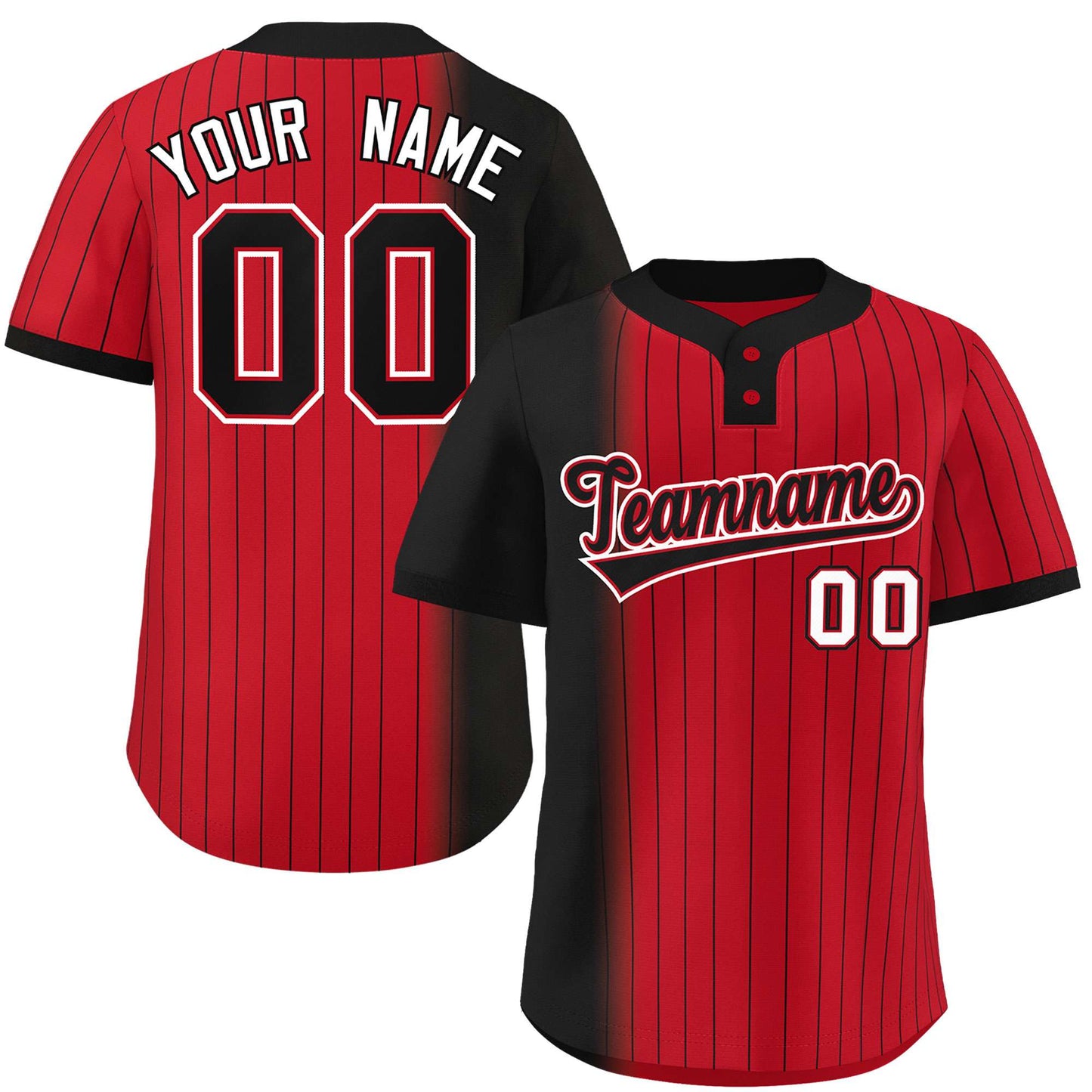 Custom Black Red Gradient Stripe Fashion Authentic Two-Button Baseball Jersey