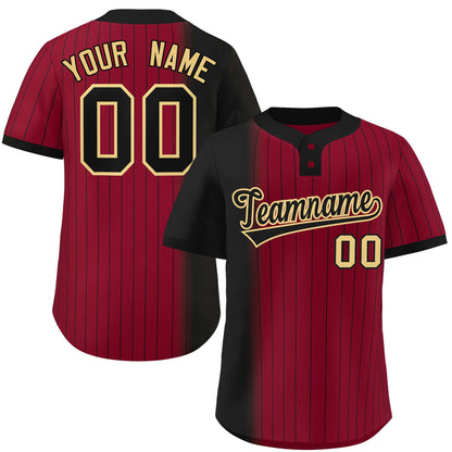 Custom Black Crimson Gradient Stripe Fashion Authentic Two-Button Baseball Jersey