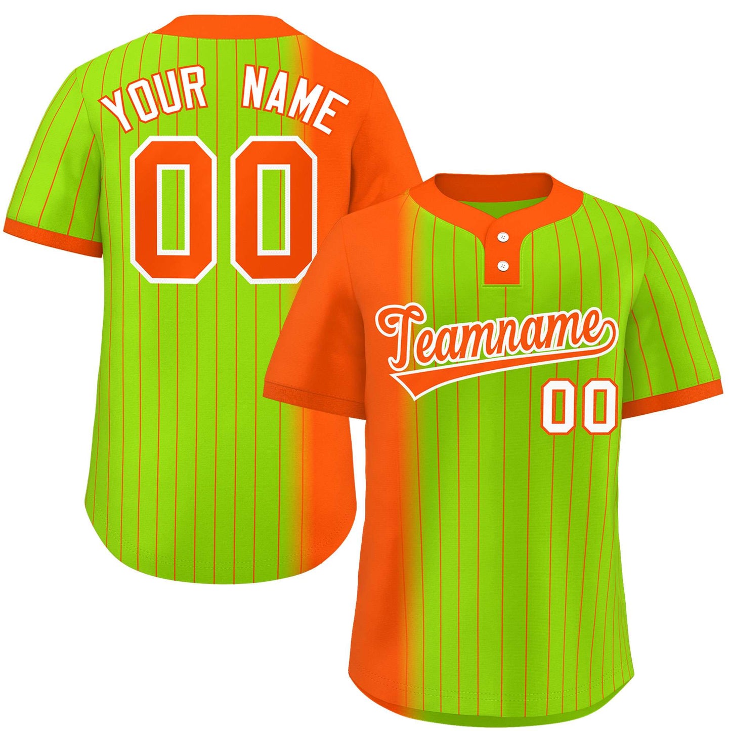 Custom Orange Neon Green Gradient Stripe Fashion Authentic Two-Button Baseball Jersey