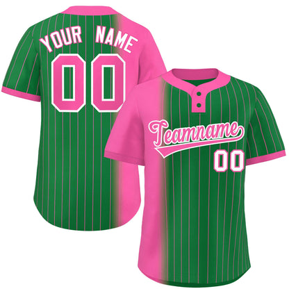 Custom Pink Kelly Green Gradient Stripe Fashion Authentic Two-Button Baseball Jersey