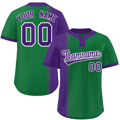 Custom Purple Kelly Green Gradient Stripe Fashion Authentic Two-Button Baseball Jersey