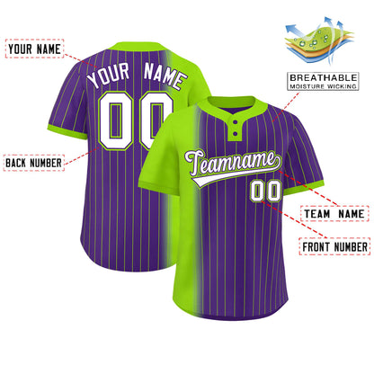 Custom Neon Green Purple Gradient Stripe Fashion Authentic Two-Button Baseball Jersey