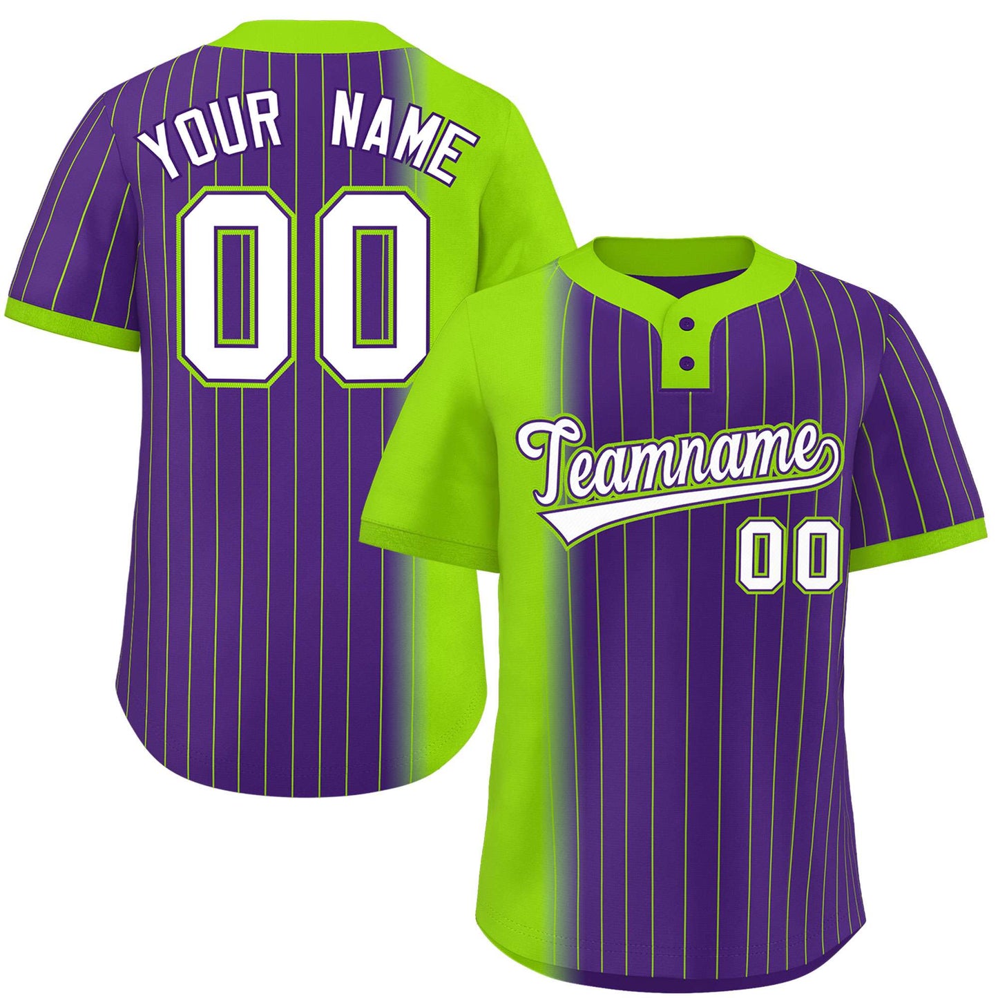 Custom Neon Green Purple Gradient Stripe Fashion Authentic Two-Button Baseball Jersey