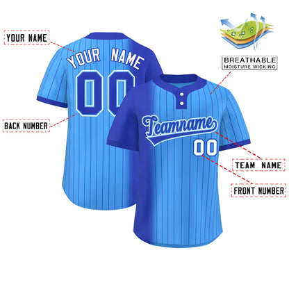 Custom Royal Powder Blue Gradient Stripe Fashion Authentic Two-Button Baseball Jersey