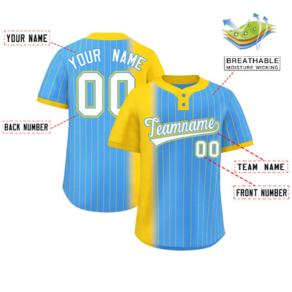 Custom Gold Powder Blue Gradient Stripe Fashion Authentic Two-Button Baseball Jersey