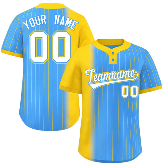 Custom Gold Powder Blue Gradient Stripe Fashion Authentic Two-Button Baseball Jersey