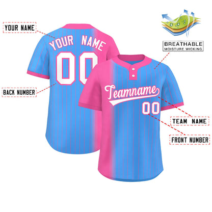 Custom Pink Powder Blue Gradient Stripe Fashion Authentic Two-Button Baseball Jersey