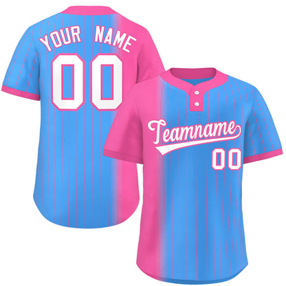 Custom Pink Powder Blue Gradient Stripe Fashion Authentic Two-Button Baseball Jersey