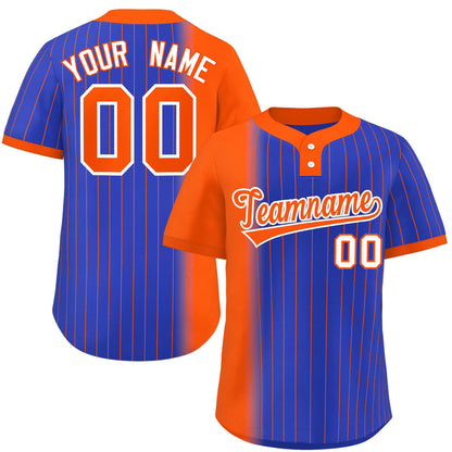 Custom Orange Royal Gradient Stripe Fashion Authentic Two-Button Baseball Jersey