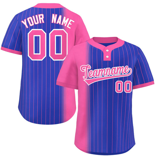 Custom Pink Royal Gradient Stripe Fashion Authentic Two-Button Baseball Jersey