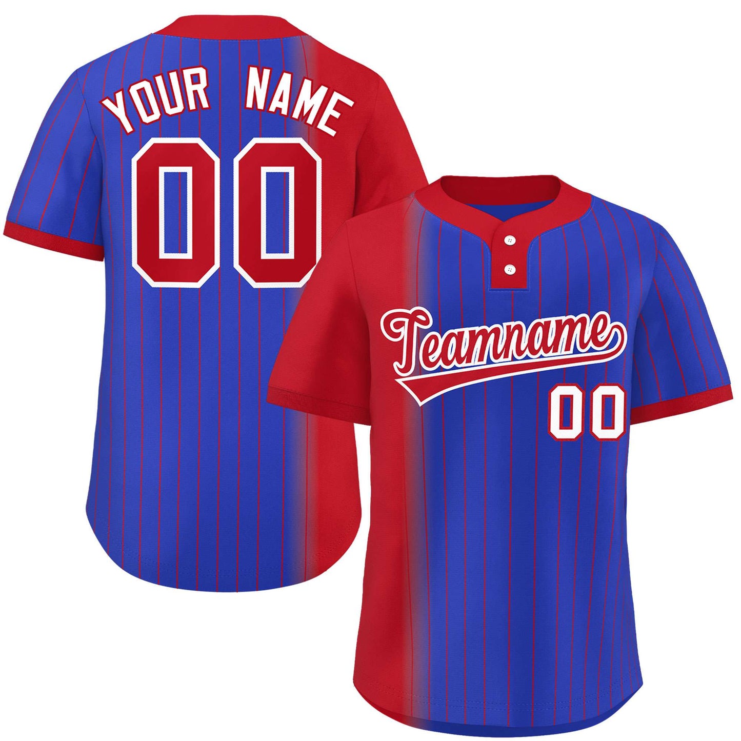 Custom Red Royal Gradient Stripe Fashion Authentic Two-Button Baseball Jersey