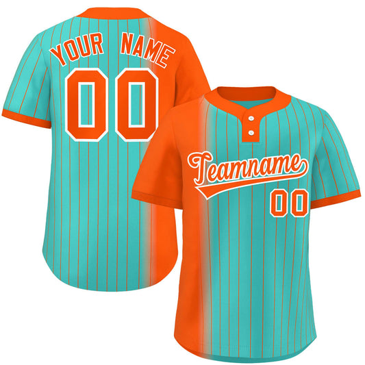 Custom Orange Aqua Gradient Stripe Fashion Authentic Two-Button Baseball Jersey