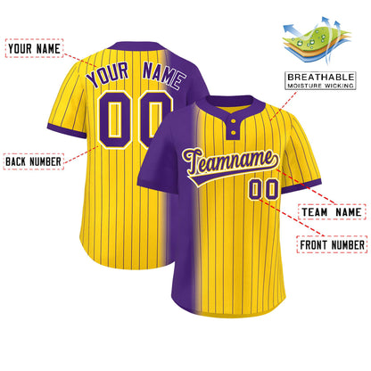 Custom Purple Gold Gradient Stripe Fashion Authentic Two-Button Baseball Jersey