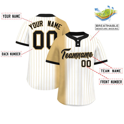 Custom Old Gold White-Black Gradient Stripe Fashion Authentic Two-Button Baseball Jersey