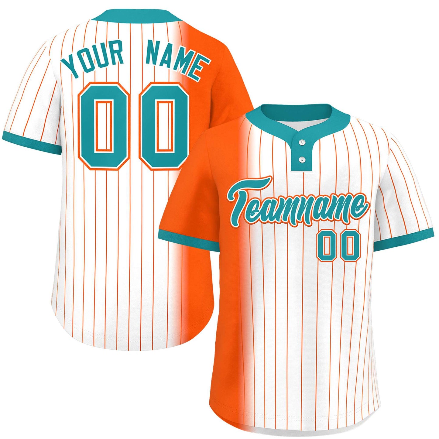 Custom Orange White-Aqua Gradient Stripe Fashion Authentic Two-Button Baseball Jersey