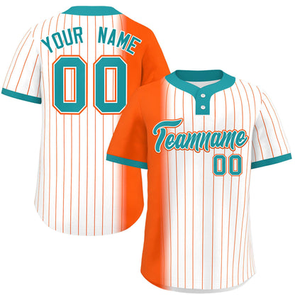 Custom Orange White-Aqua Gradient Stripe Fashion Authentic Two-Button Baseball Jersey