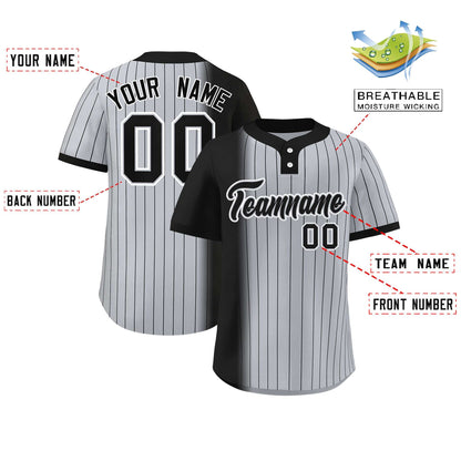 Custom Black Gray Gradient Stripe Fashion Authentic Two-Button Baseball Jersey