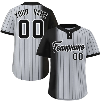 Custom Black Gray Gradient Stripe Fashion Authentic Two-Button Baseball Jersey