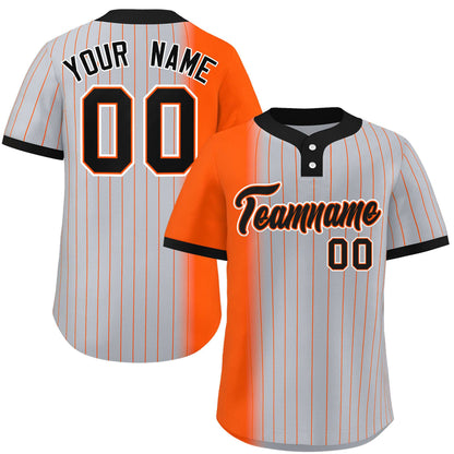 Custom Orange Gray-Black Gradient Stripe Fashion Authentic Two-Button Baseball Jersey