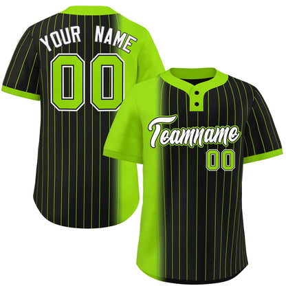 Custom Neon Green Black Gradient Stripe Fashion Authentic Two-Button Baseball Jersey