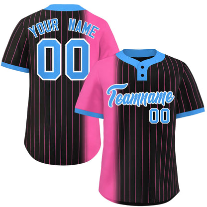 Custom Pink Black-Powder Blue Gradient Stripe Fashion Authentic Two-Button Baseball Jersey