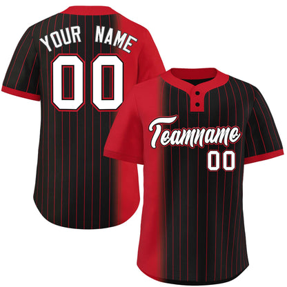 Custom Red Black Gradient Stripe Fashion Authentic Two-Button Baseball Jersey