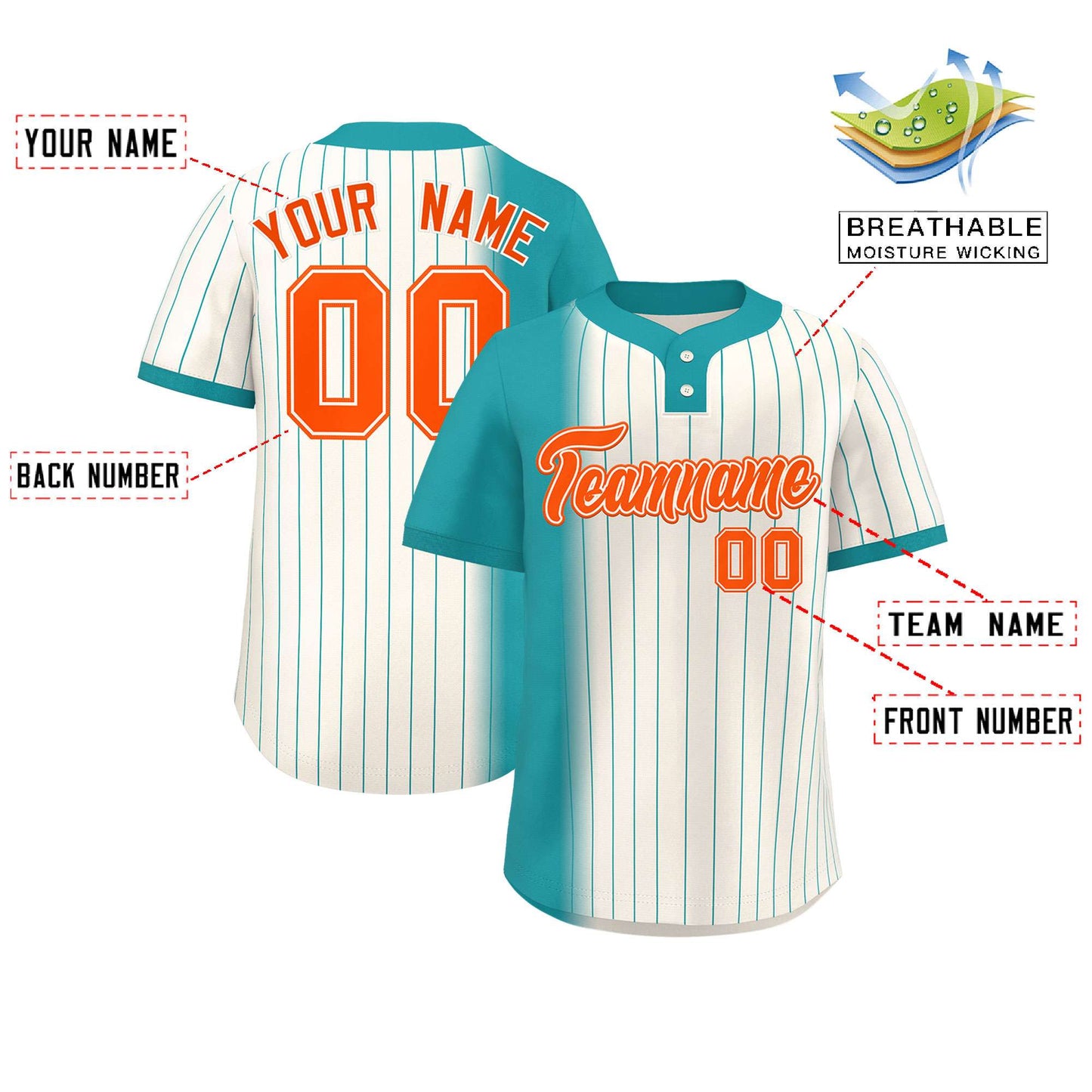 Custom Aqua Cream Gradient Stripe Fashion Authentic Two-Button Baseball Jersey