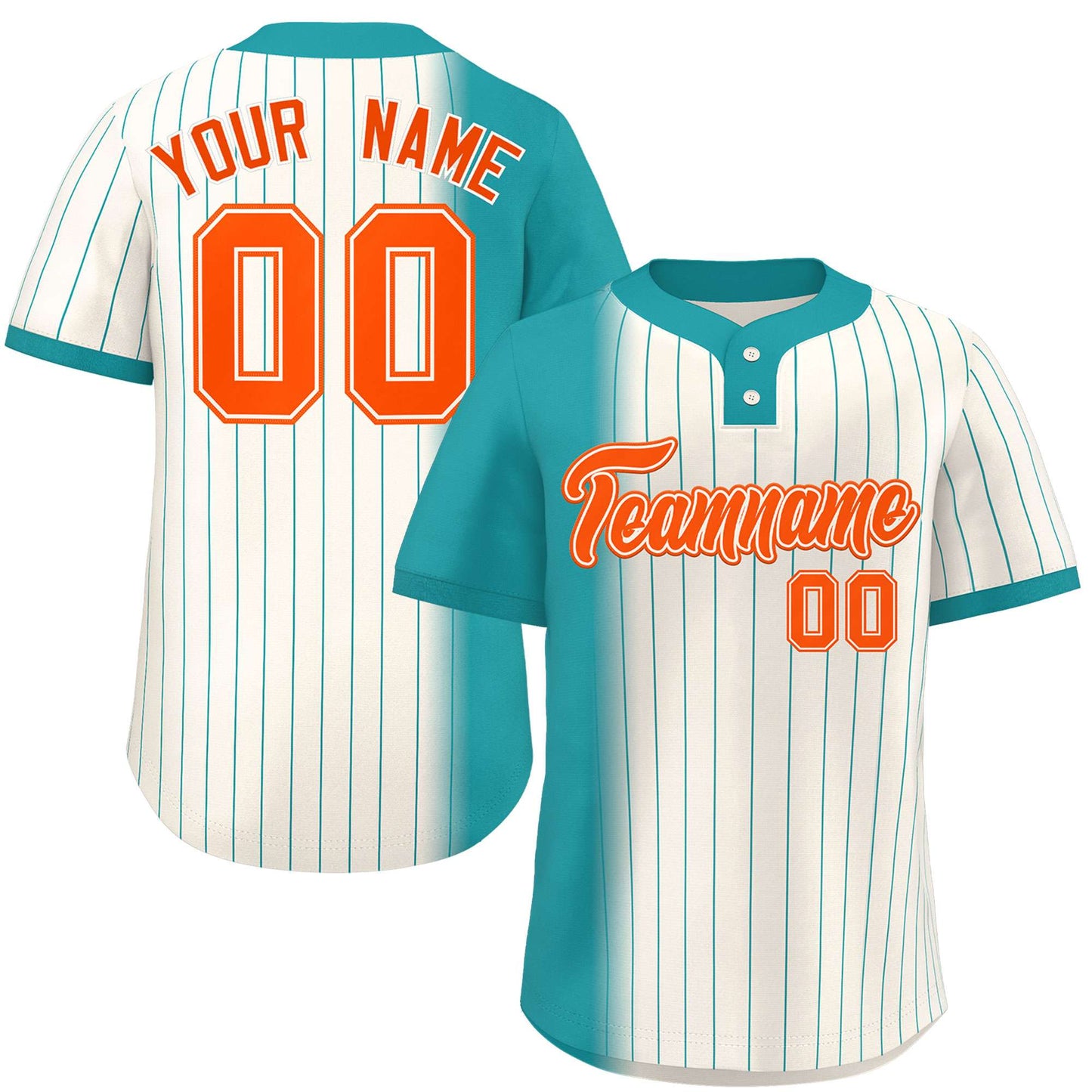 Custom Aqua Cream Gradient Stripe Fashion Authentic Two-Button Baseball Jersey