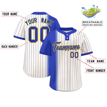 Custom Royal Cream Gradient Stripe Fashion Authentic Two-Button Baseball Jersey