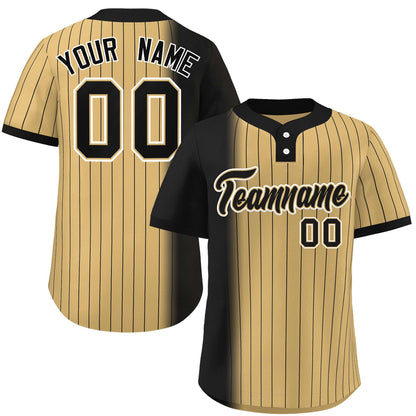 Custom Black Old Gold Gradient Stripe Fashion Authentic Two-Button Baseball Jersey