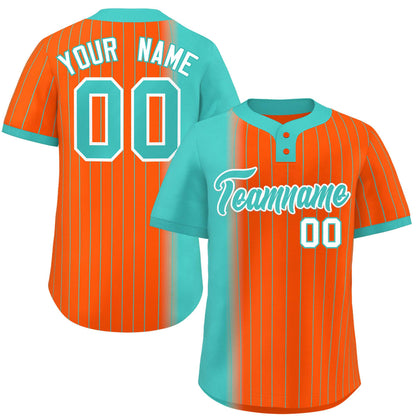 Custom Aqua Orange Gradient Stripe Fashion Authentic Two-Button Baseball Jersey