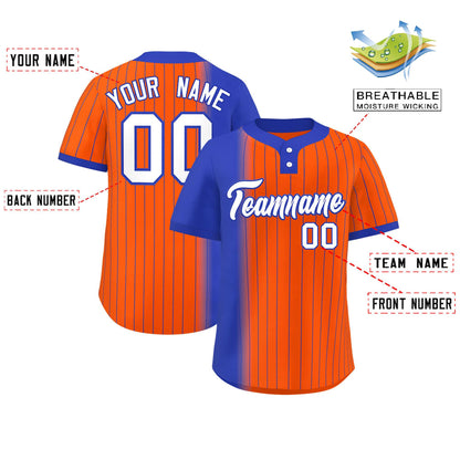 Custom Royal Orange Gradient Stripe Fashion Authentic Two-Button Baseball Jersey