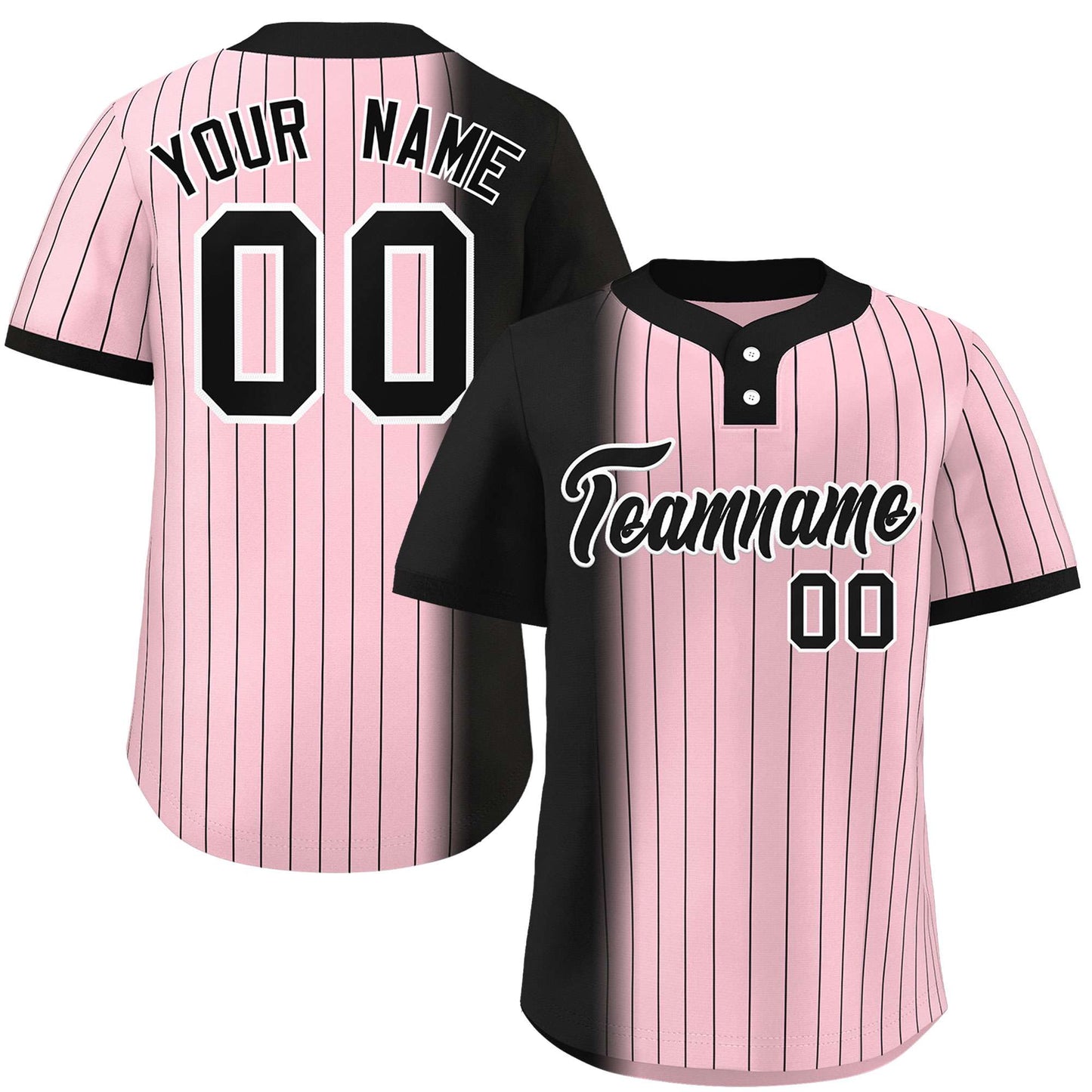 Custom Black Light Pink Gradient Stripe Fashion Authentic Two-Button Baseball Jersey