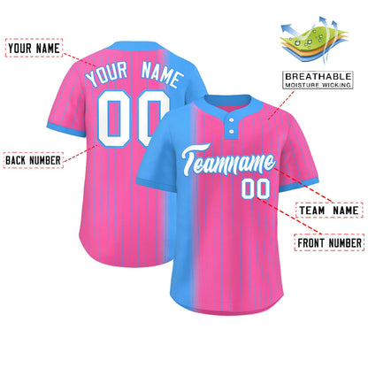 Custom Powder Blue Pink Gradient Stripe Fashion Authentic Two-Button Baseball Jersey