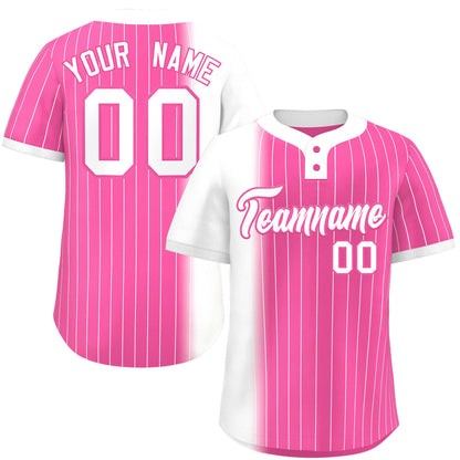 Custom White Pink Gradient Stripe Fashion Authentic Two-Button Baseball Jersey