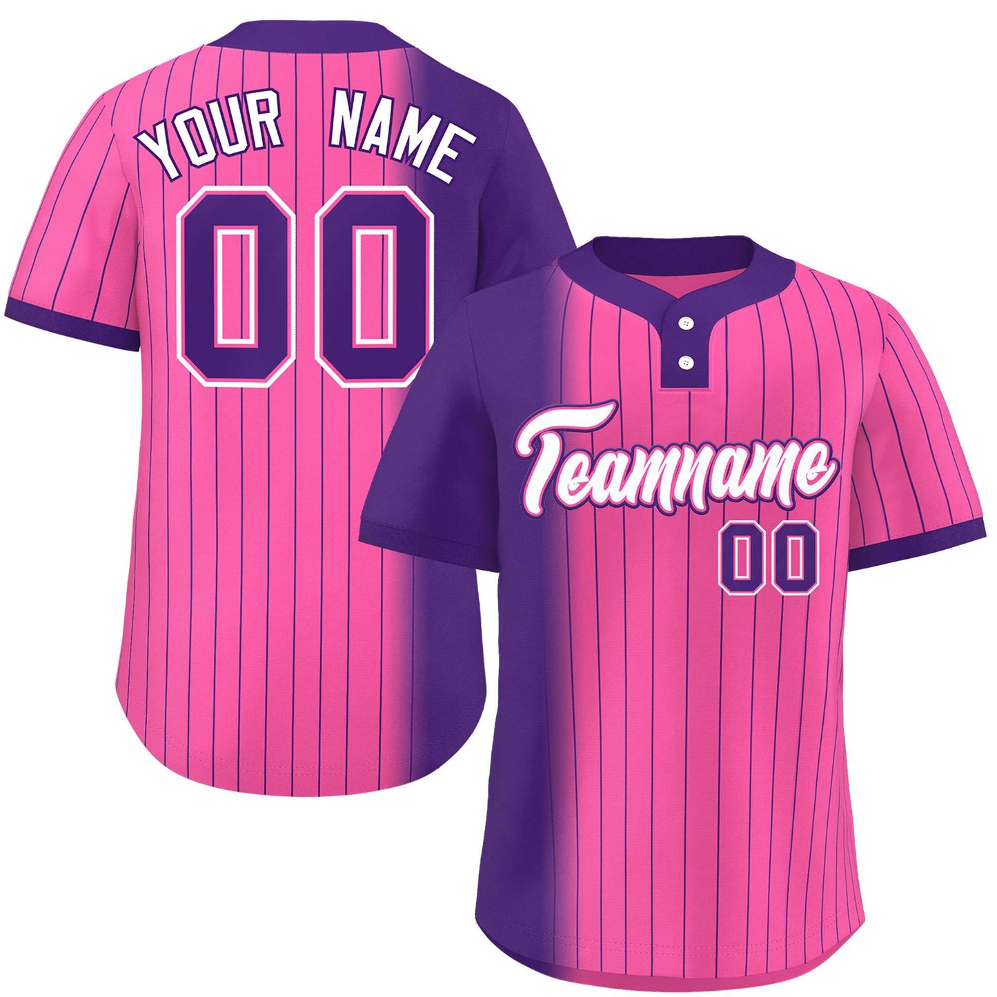 Custom Purple Pink Gradient Stripe Fashion Authentic Two-Button Baseball Jersey