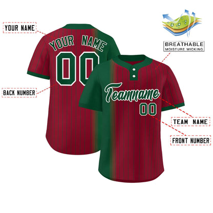 Custom Green Crimson Gradient Stripe Fashion Authentic Two-Button Baseball Jersey